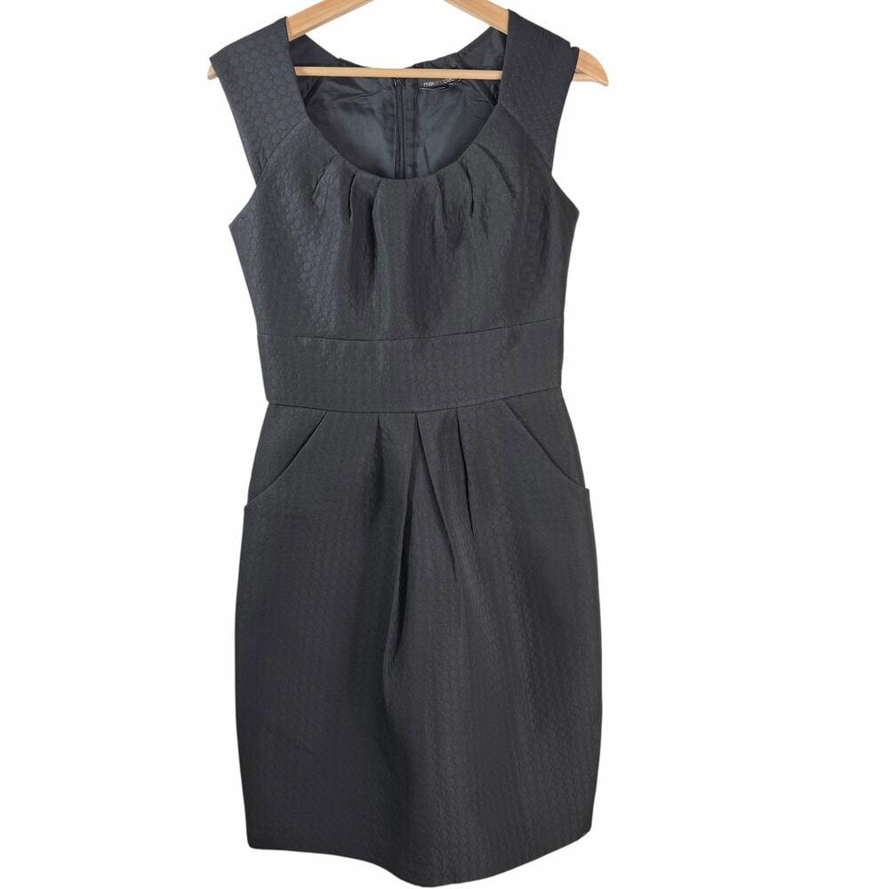 Max & Cleo Black Textured Jacquard Sheath Dress Sleeveless Pockets Size 4